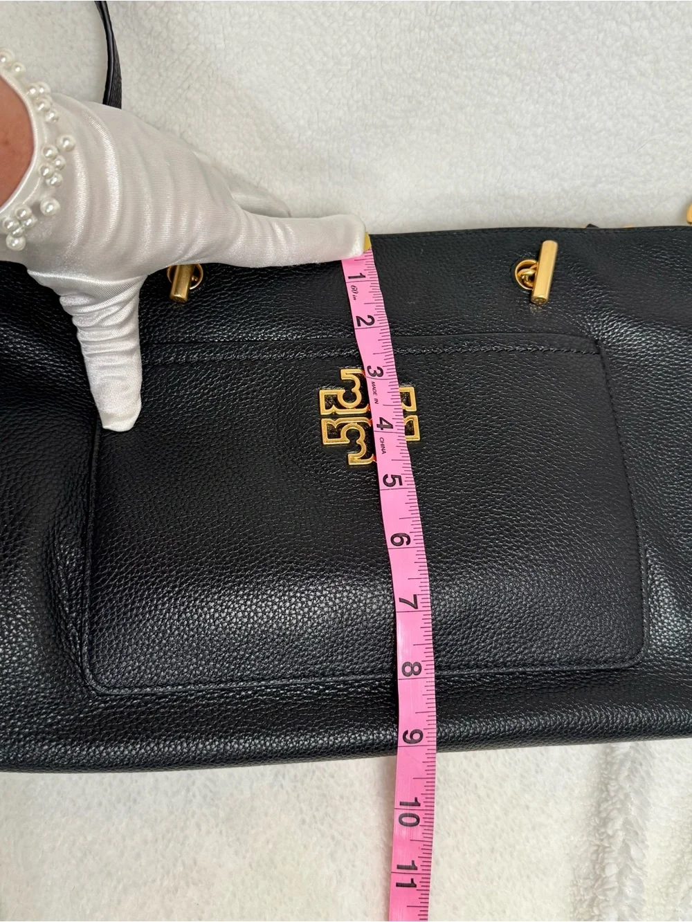Tory Burch Britten Satchel Black Pebbled Leather Tote Crossbody Bag